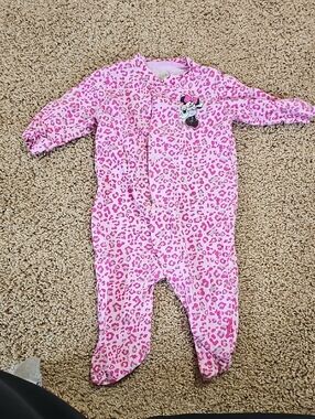 Disney Pink Leopard-Print Footed One-Piece with Minnie Applique